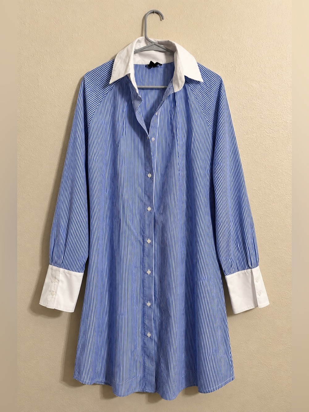 Ravel Blue & White Pinstripe Shirt Dress Tunic Women’s Large Contrast Collar